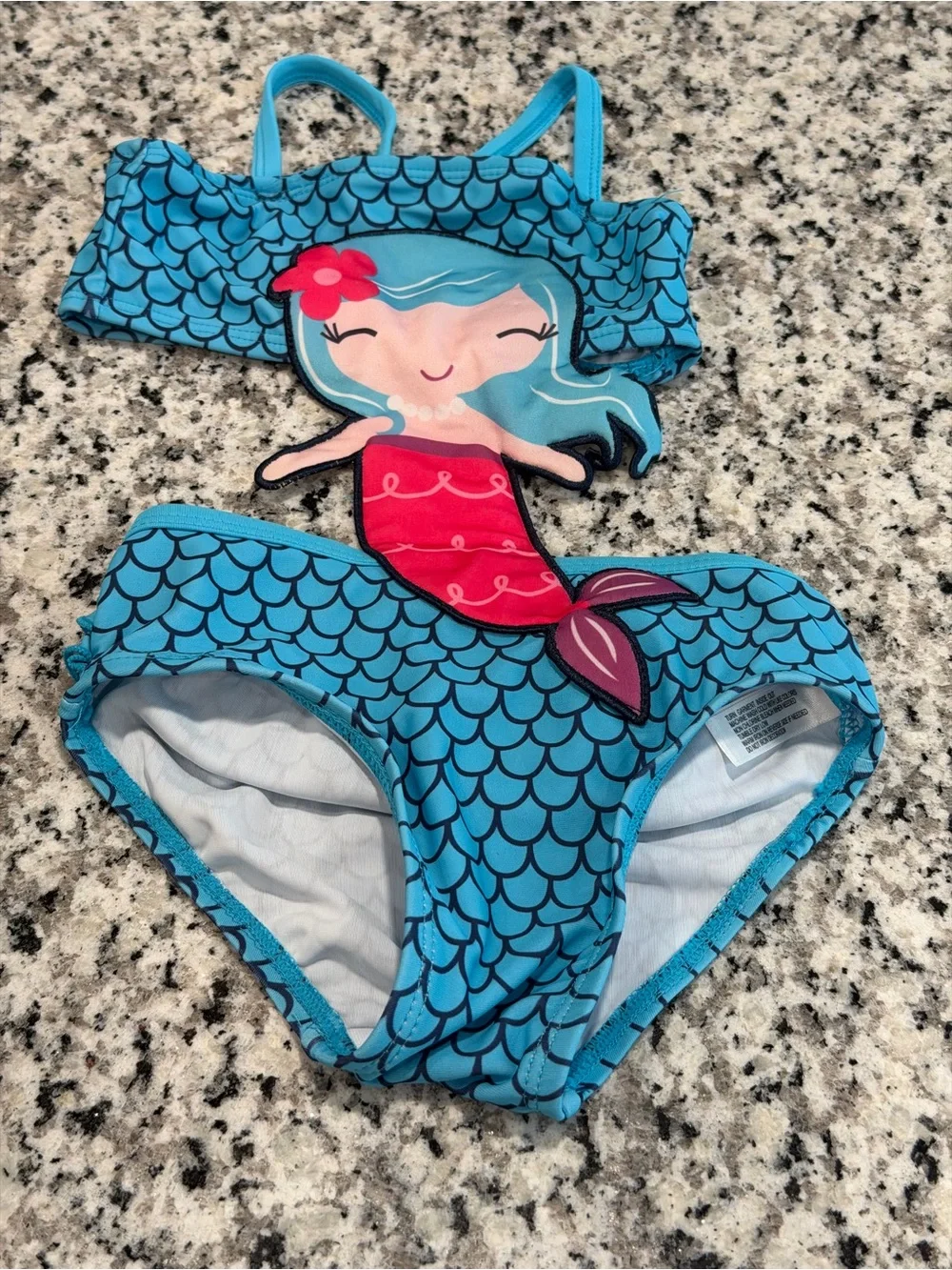 Koala Kids Girl’s Aqua and Pink Mermaid Faux Bikini One Piece Swimsuit, Size 2T